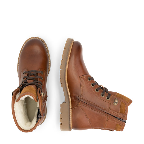 Langesund - Wool-lined lace-up boots - Dames - Cognac UPD