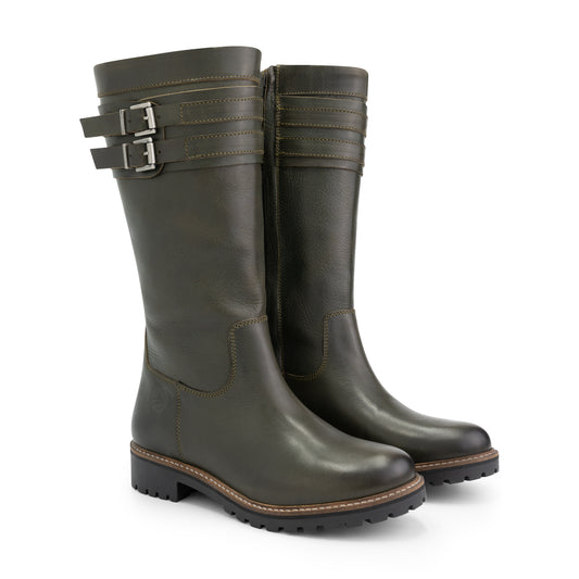 Solstad - Semi-high leather boots - Lady - Dark olive FRD